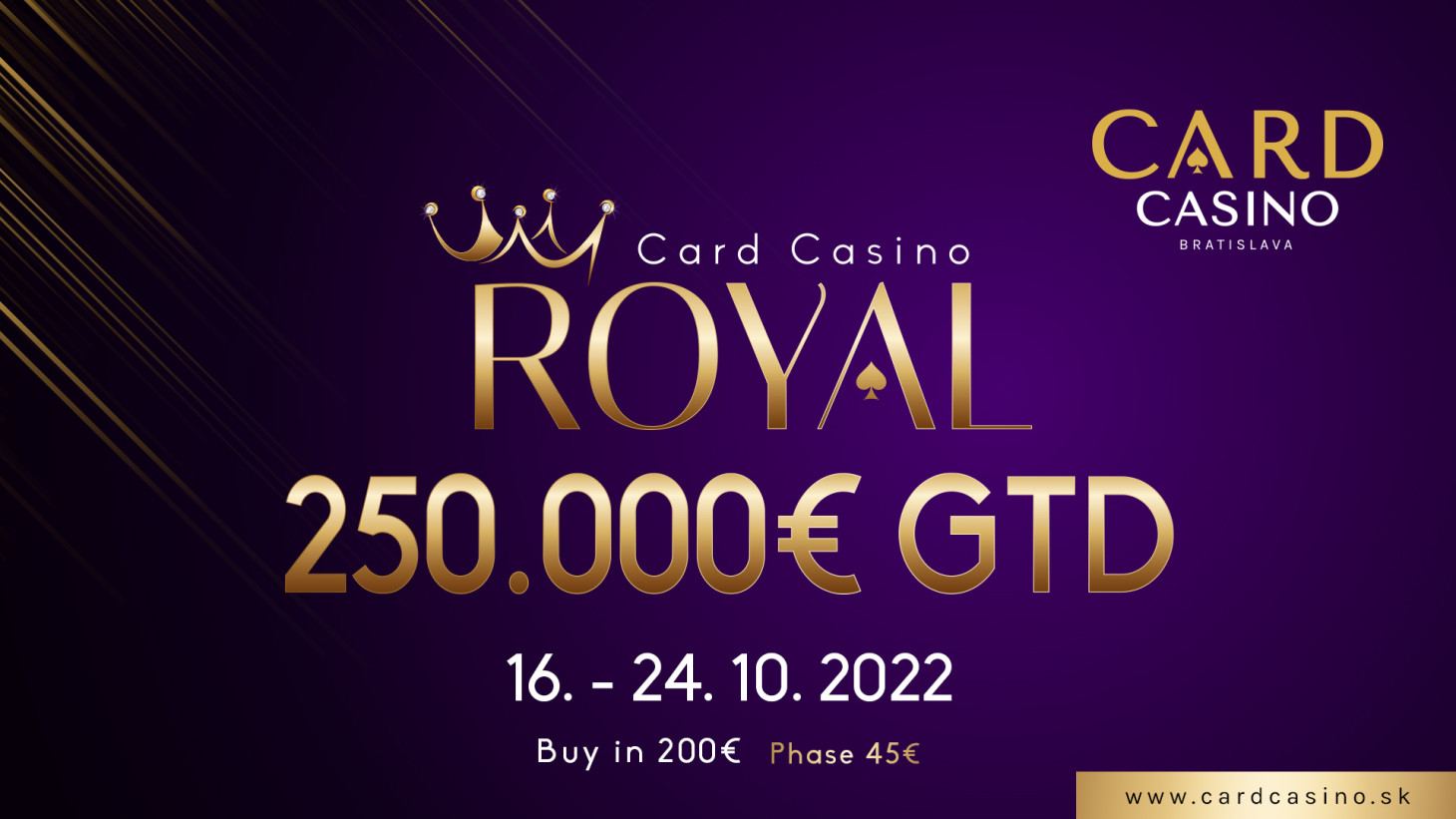 Machen Sie sich bereit für ein einzigartiges Turnier. Das €250.000 GTD Card Casino ROYAL wird im Oktober gespielt