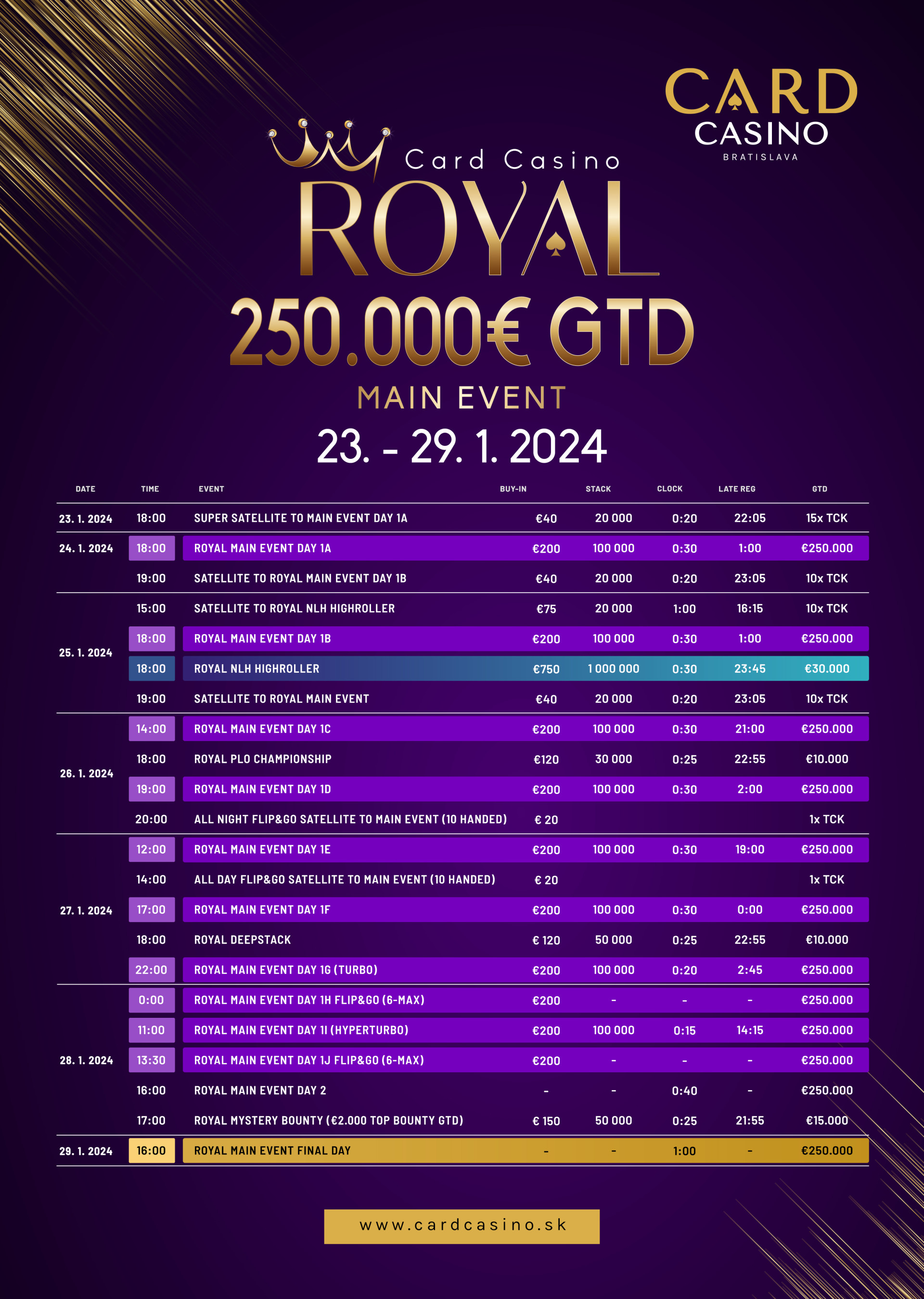 Royal start to 2024. €250,000 Royal takes place in January Card
