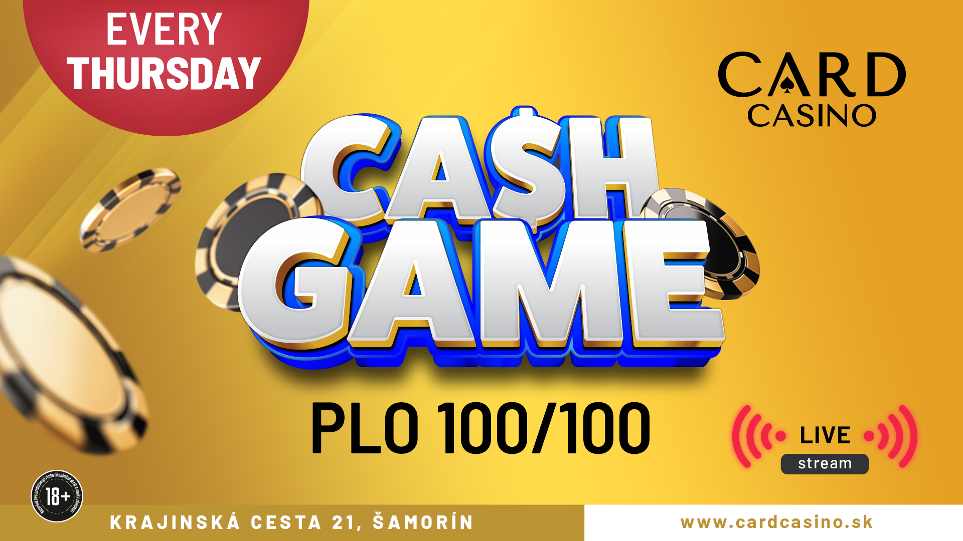 Cash Game PLO 100/100 – Štvrtkové večery pre high-stakes hráčov v Card Casino Šamorín!