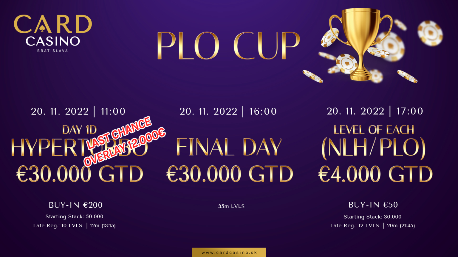The PLO Cup OVERLAY €12,000 GTD. LAST CHANCE 11:00